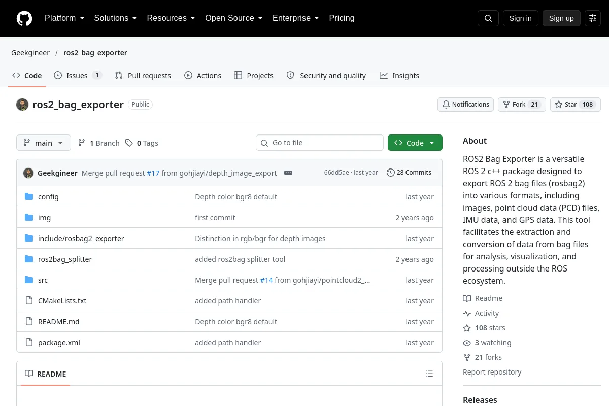 ros2 bag exporter · Geekgineer website or repository screenshot