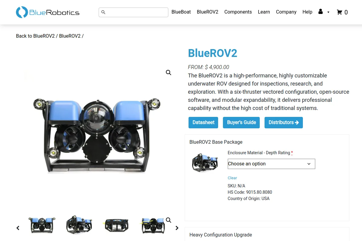 Blue Robotics BlueROV2 website or repository screenshot