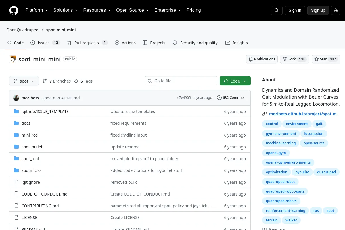 spot_mini_mini · OpenQuadruped resource page screenshot