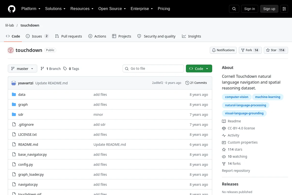 touchdown · lil-lab resource page screenshot