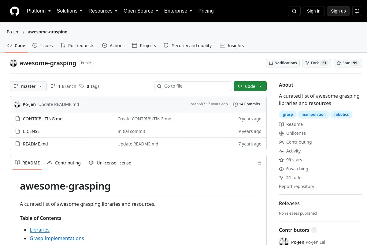 awesome grasping · Po-Jen website or repository screenshot