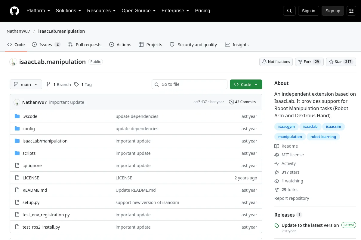 isaacLab.manipulation · NathanWu7 resource page screenshot