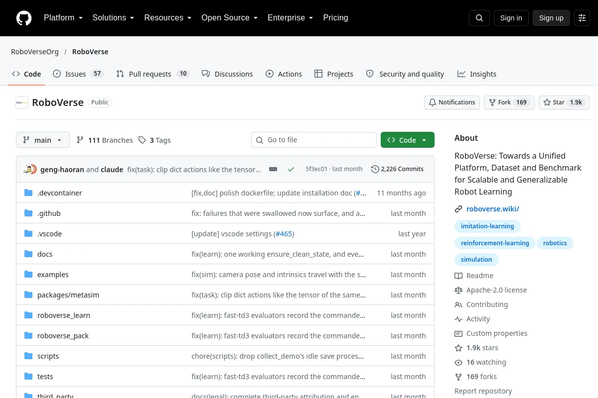 RoboVerse website or repository screenshot