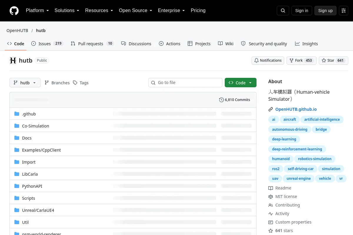 hutb · OpenHUTB resource page screenshot