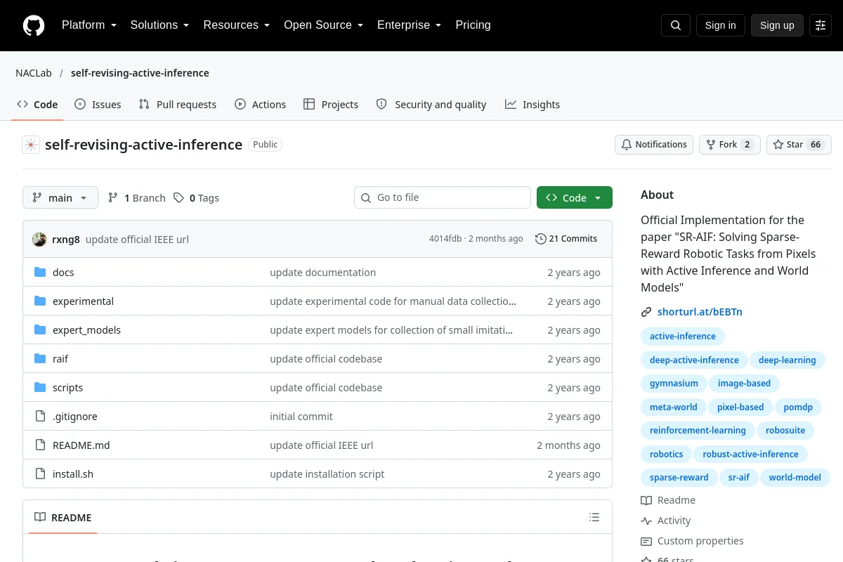 self-revising-active-inference · NACLab website or repository screenshot