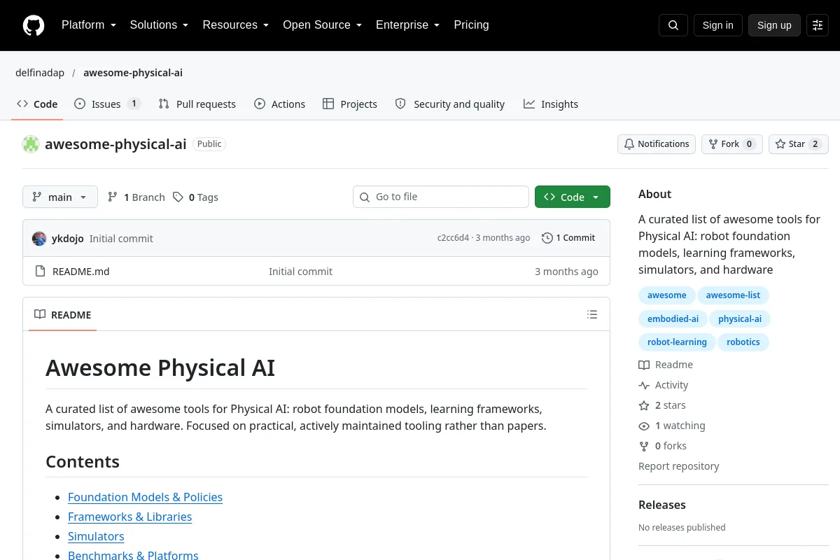 awesome physical ai · delfinadap resource page screenshot