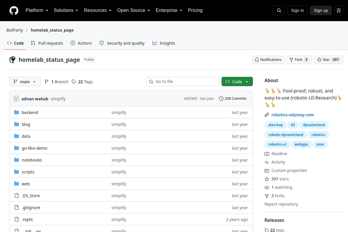 homelab status page · BotParty resource page screenshot