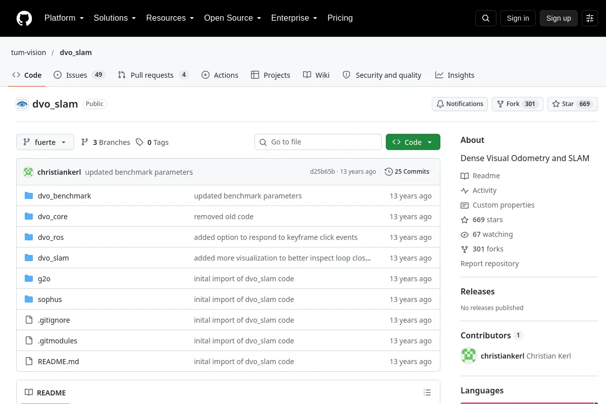 dvo_slam · tum-vision website or repository screenshot