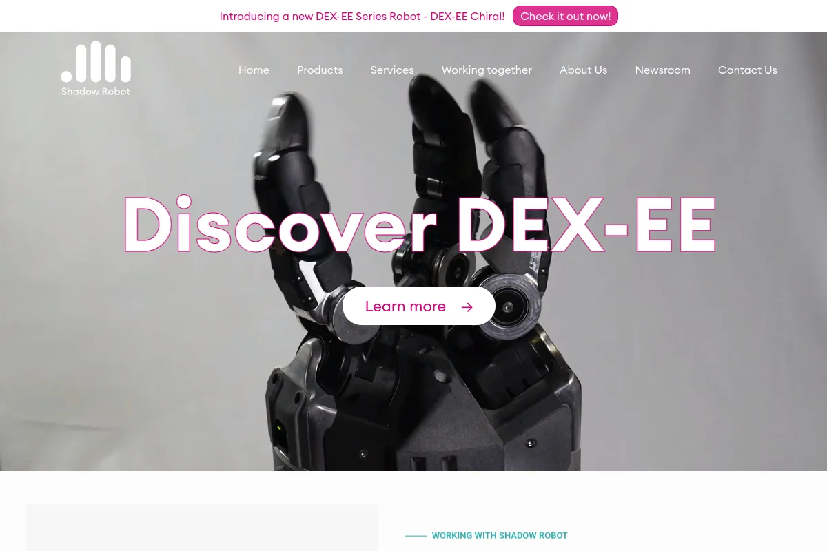 Shadow Dexterous Hand website or repository screenshot