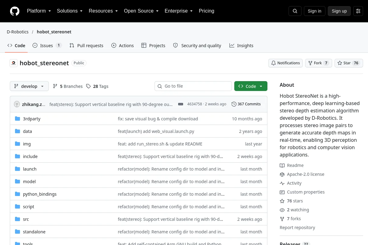 hobot_stereonet · D-Robotics resource page screenshot