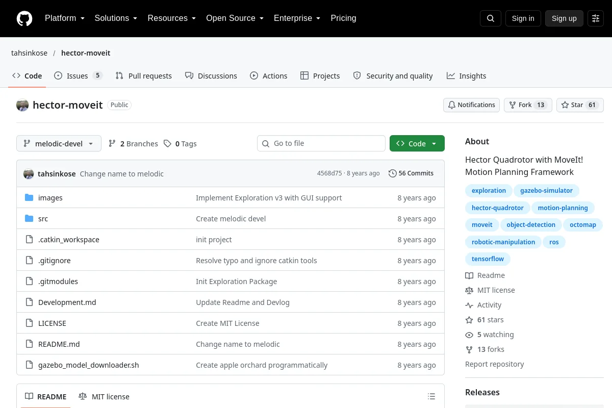 hector-moveit · tahsinkose resource page screenshot