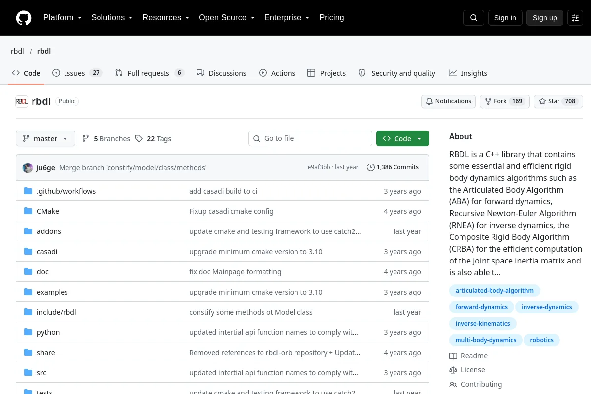 rbdl · rbdl website or repository screenshot