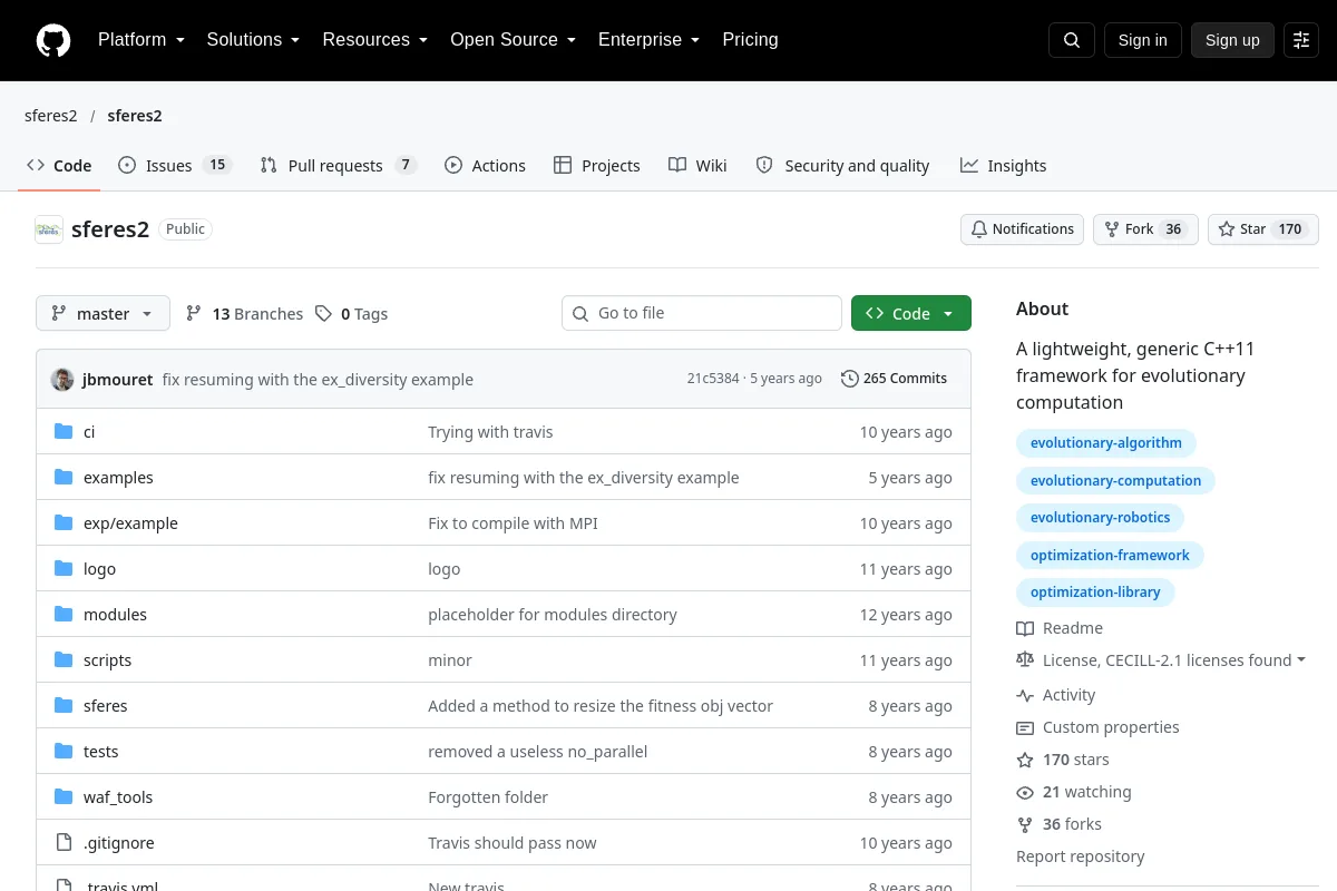 sferes2 · sferes2 resource page screenshot