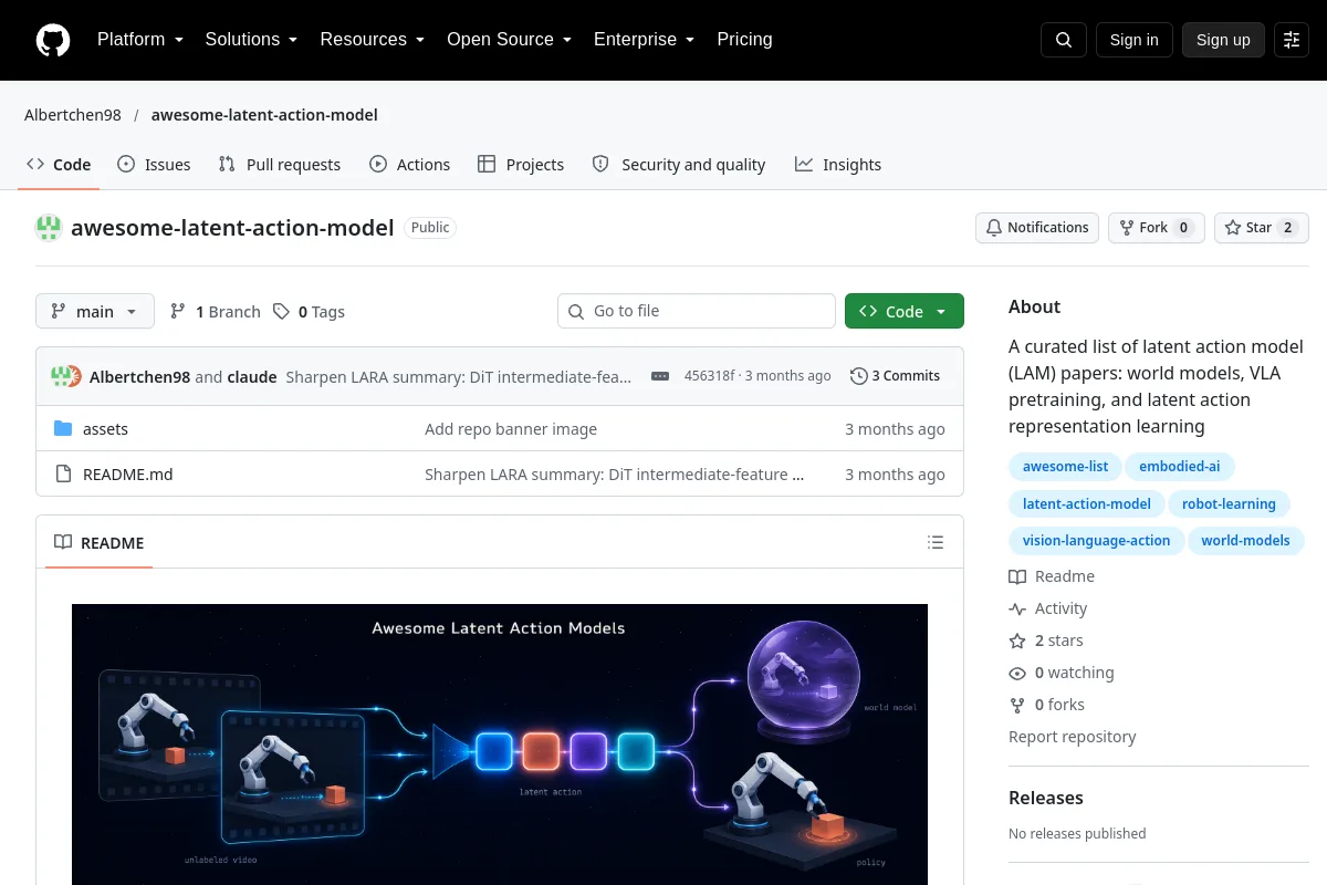 awesome latent action model · Albertchen98 resource page screenshot