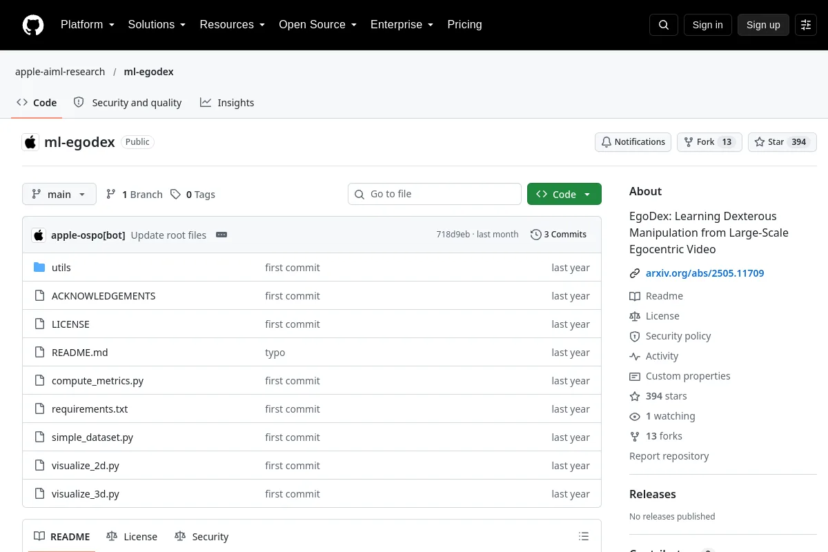 ml-egodex · apple-aiml-research website or repository screenshot