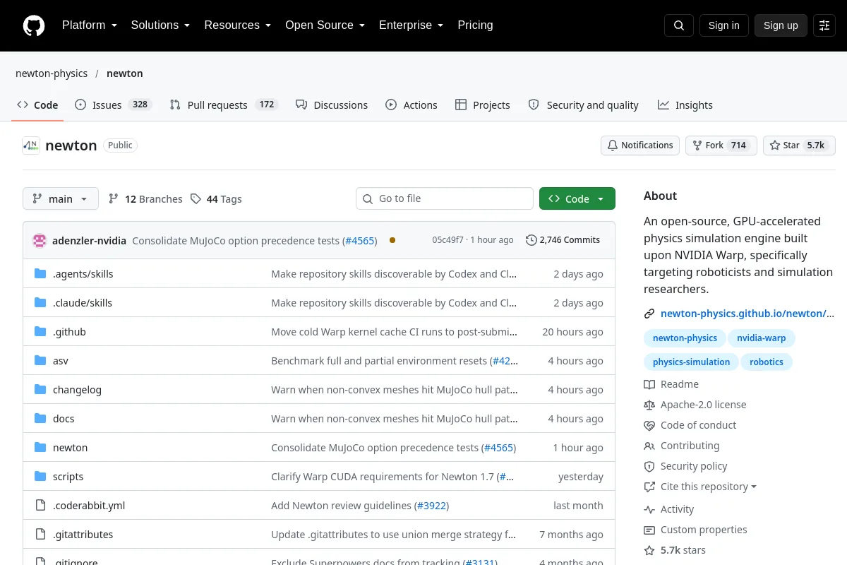 Newton Physics website or repository screenshot