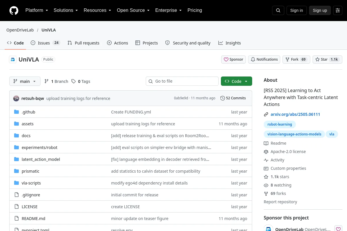 UniVLA website or repository screenshot