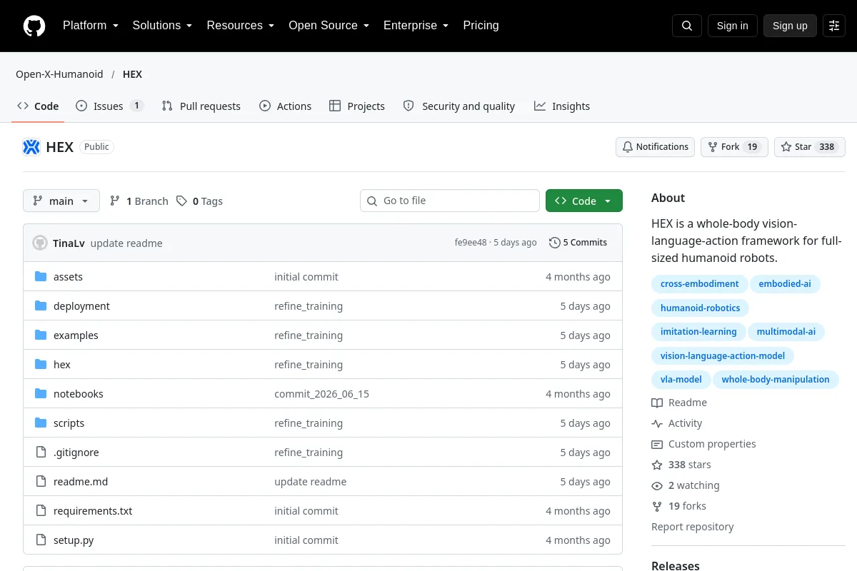 HEX · Open-X-Humanoid website or repository screenshot