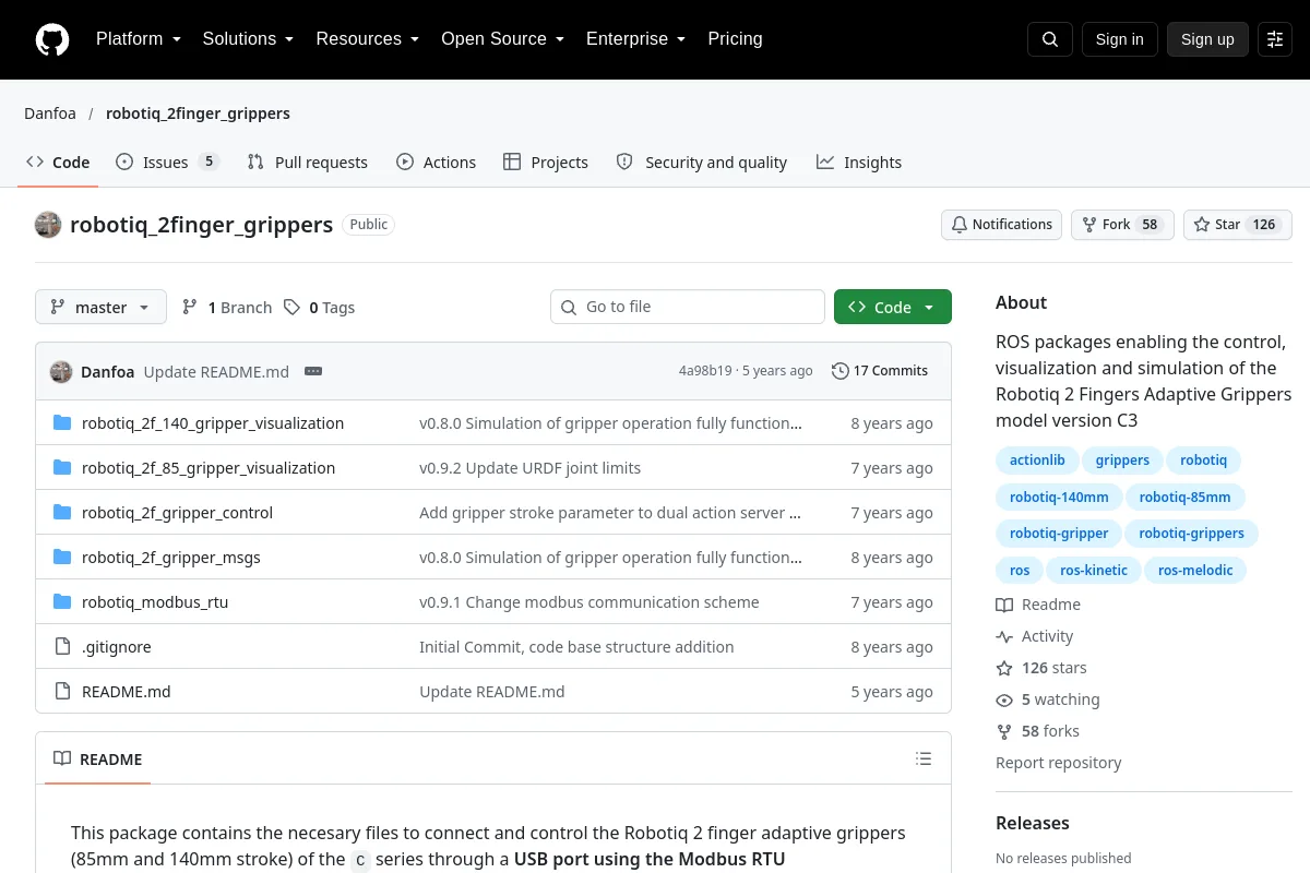robotiq_2finger_grippers · Danfoa website or repository screenshot