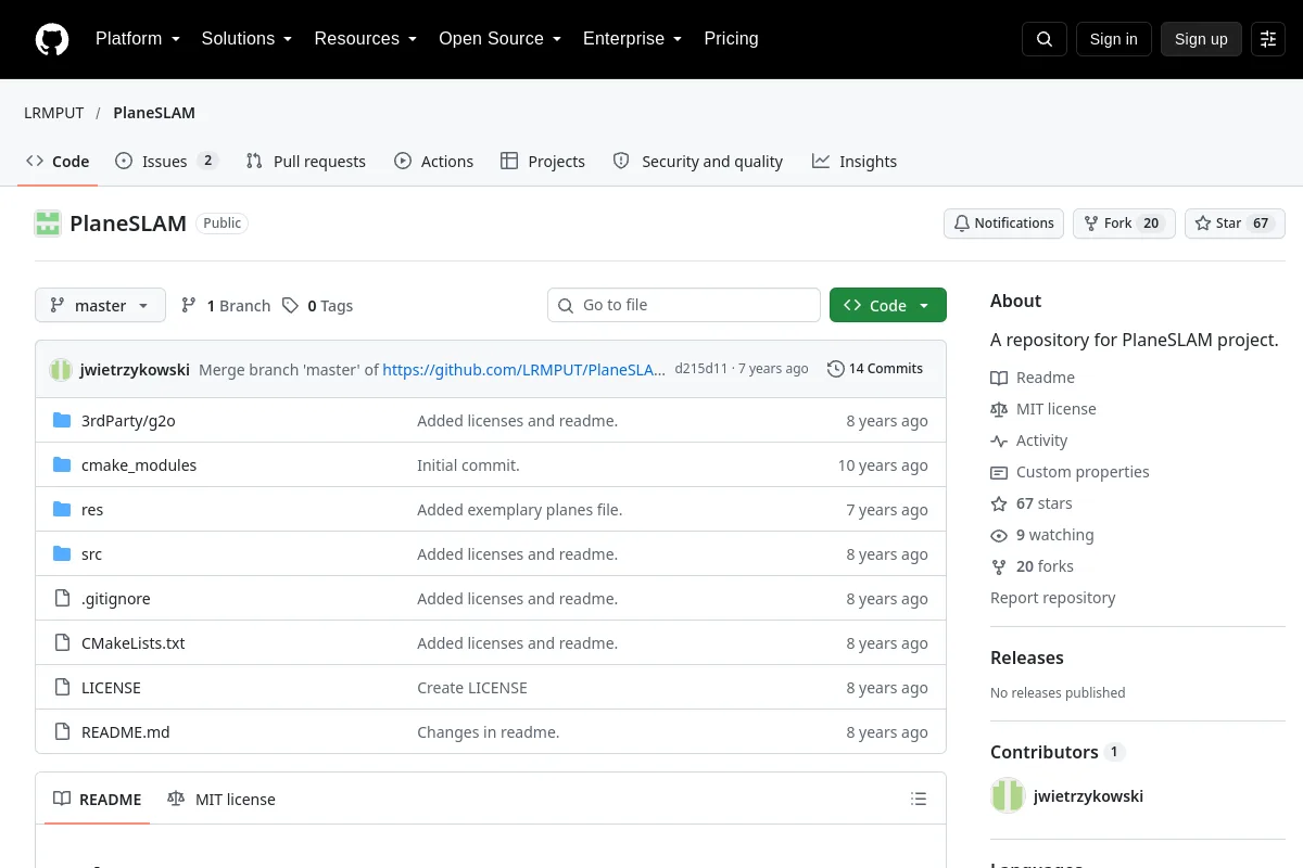 PlaneSLAM · LRMPUT resource page screenshot