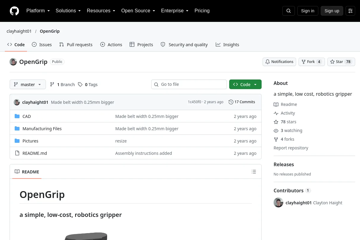 OpenGrip · clayhaight01 website or repository screenshot