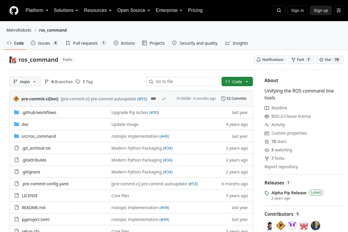 ros command · MetroRobots resource page screenshot
