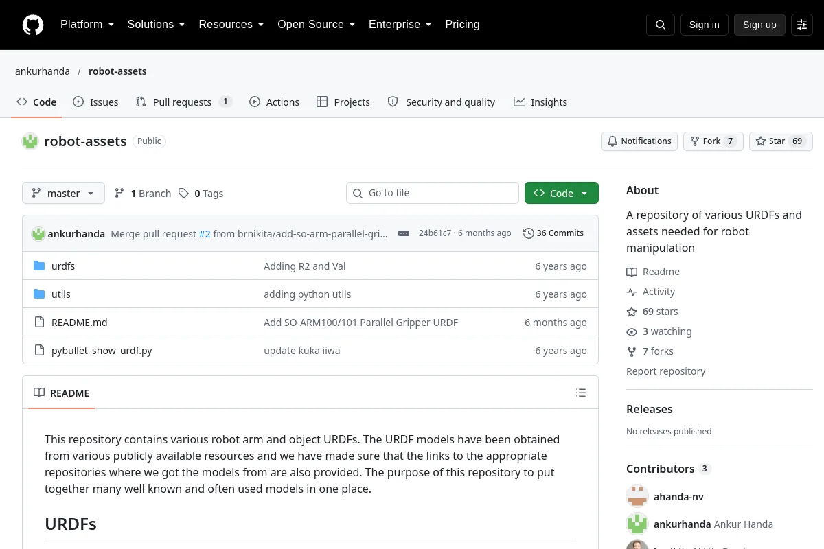 robot assets · ankurhanda website or repository screenshot