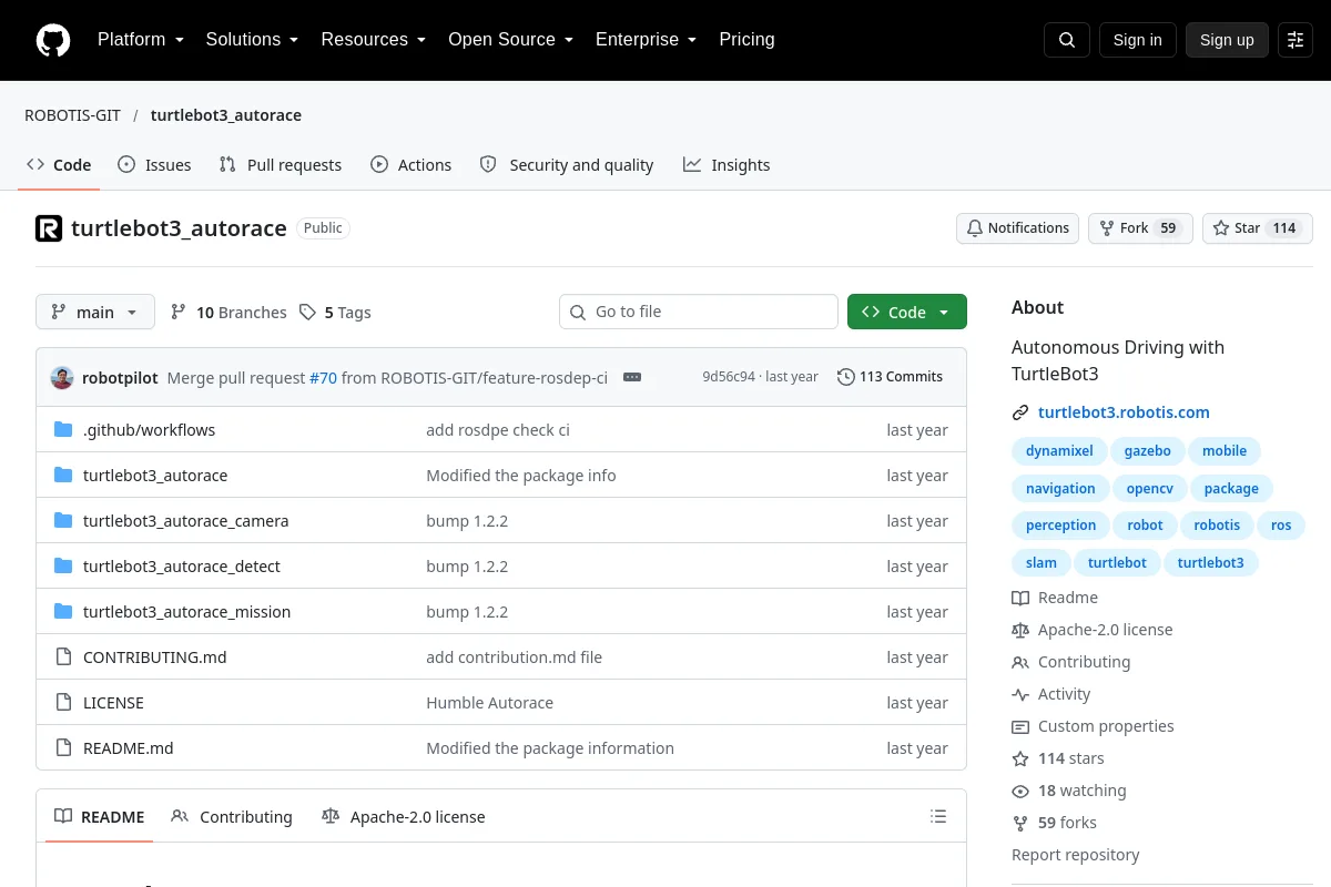 turtlebot3_autorace · ROBOTIS-GIT website or repository screenshot