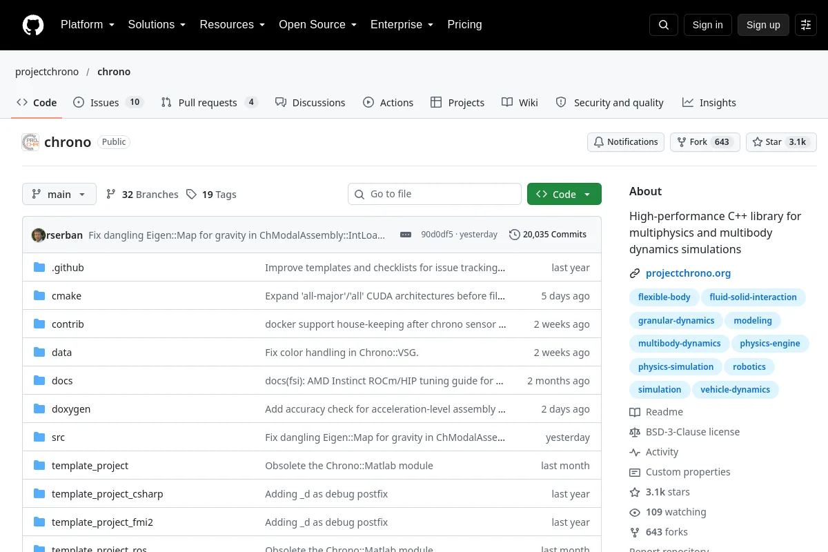 Project Chrono website or repository screenshot