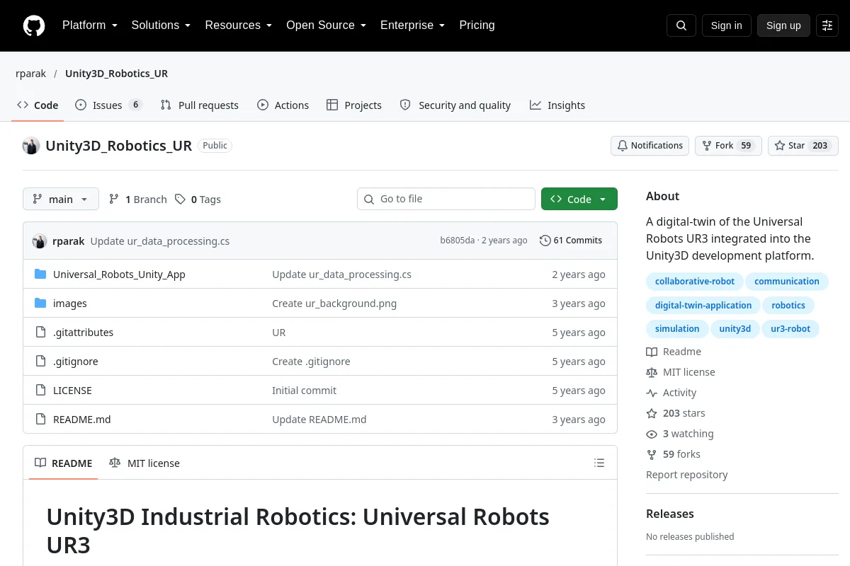 Unity3D_Robotics_UR · rparak resource page screenshot