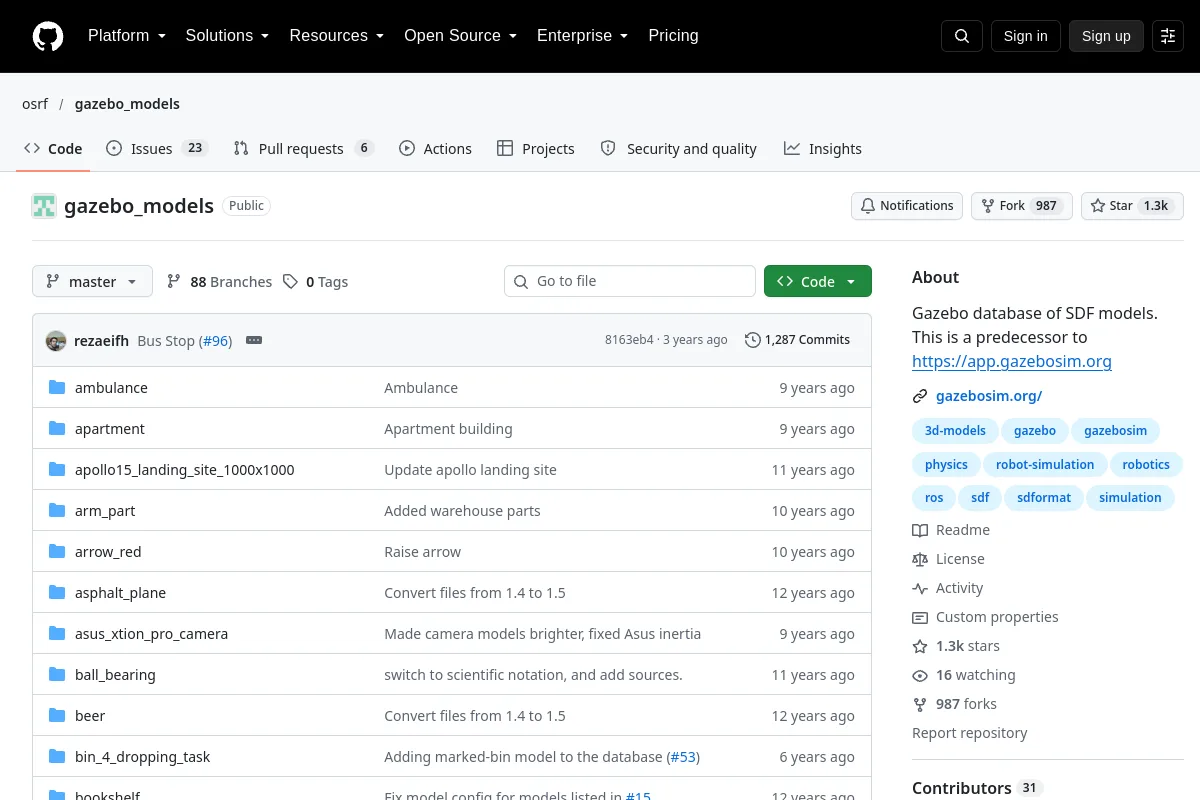 gazebo_models · osrf website or repository screenshot