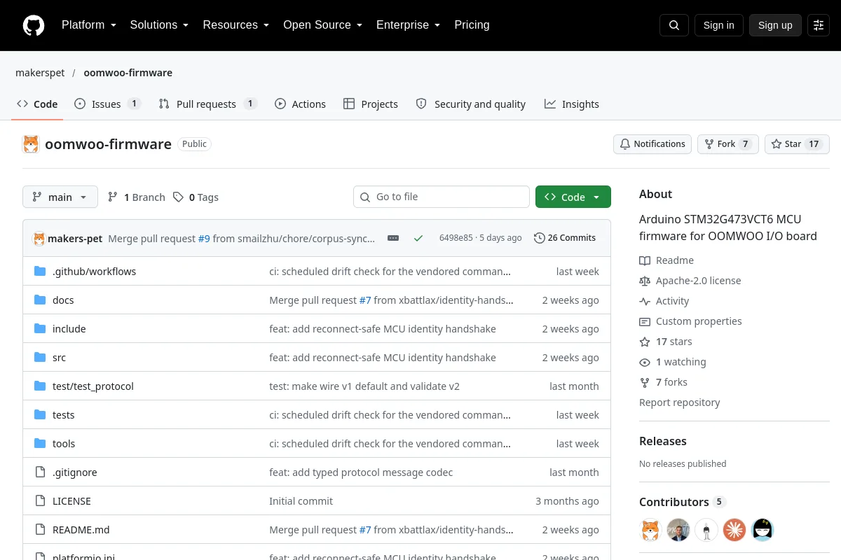 oomwoo-firmware · makerspet website or repository screenshot