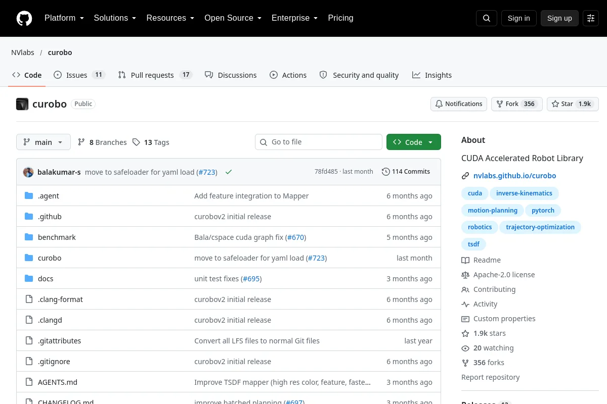 cuRobo website or repository screenshot
