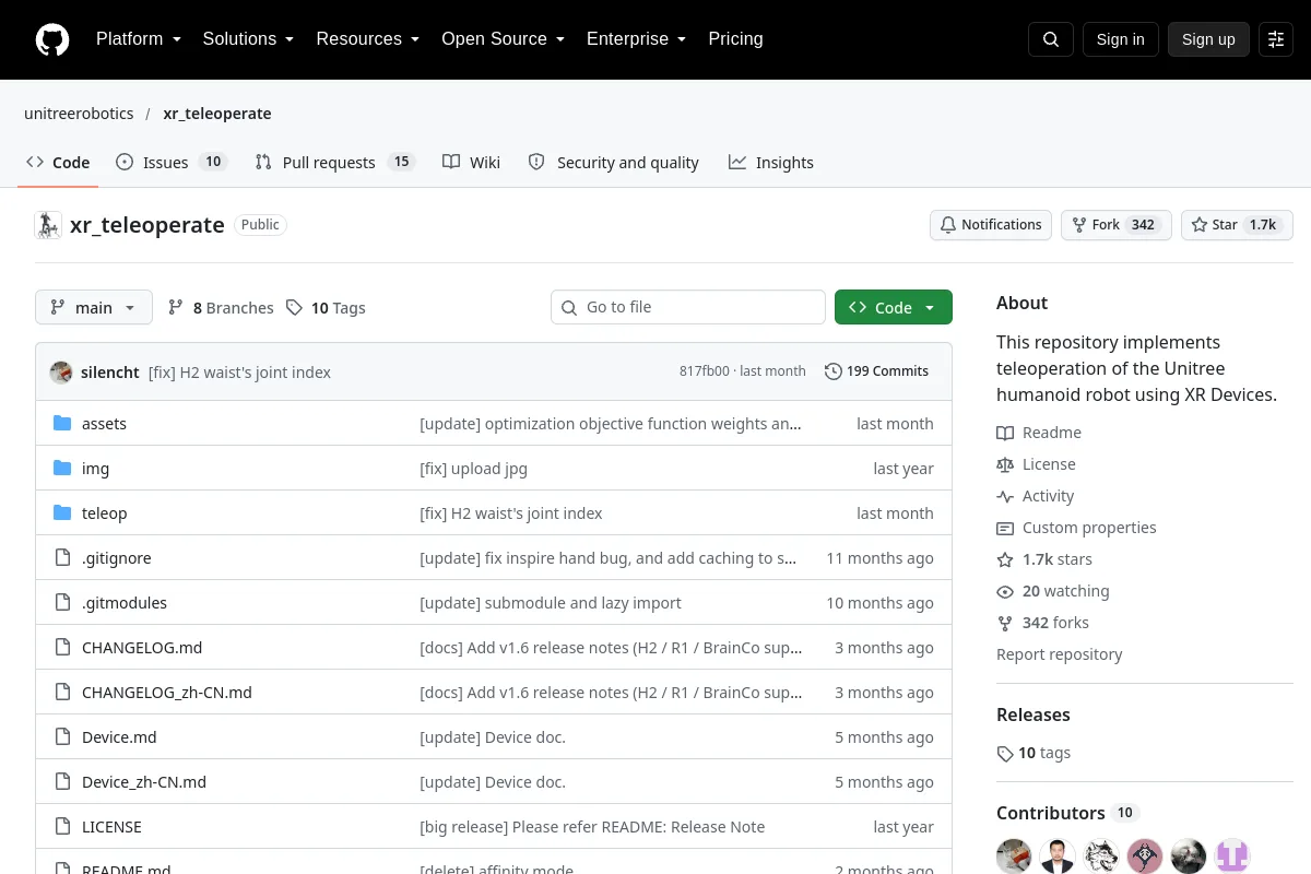 xr teleoperate · unitreerobotics resource page screenshot