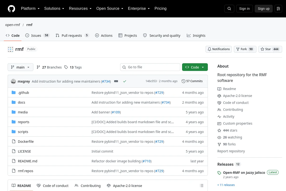 Open-RMF resource page screenshot