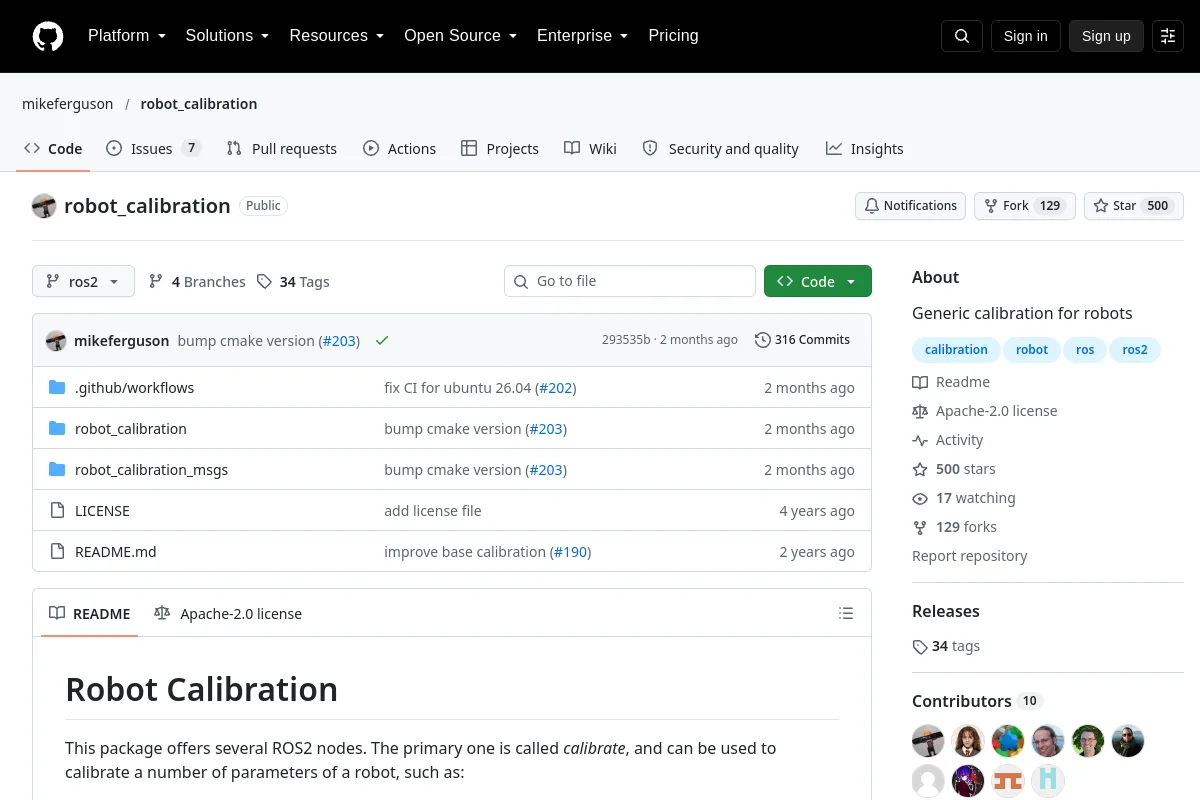 robot_calibration · mikeferguson website or repository screenshot