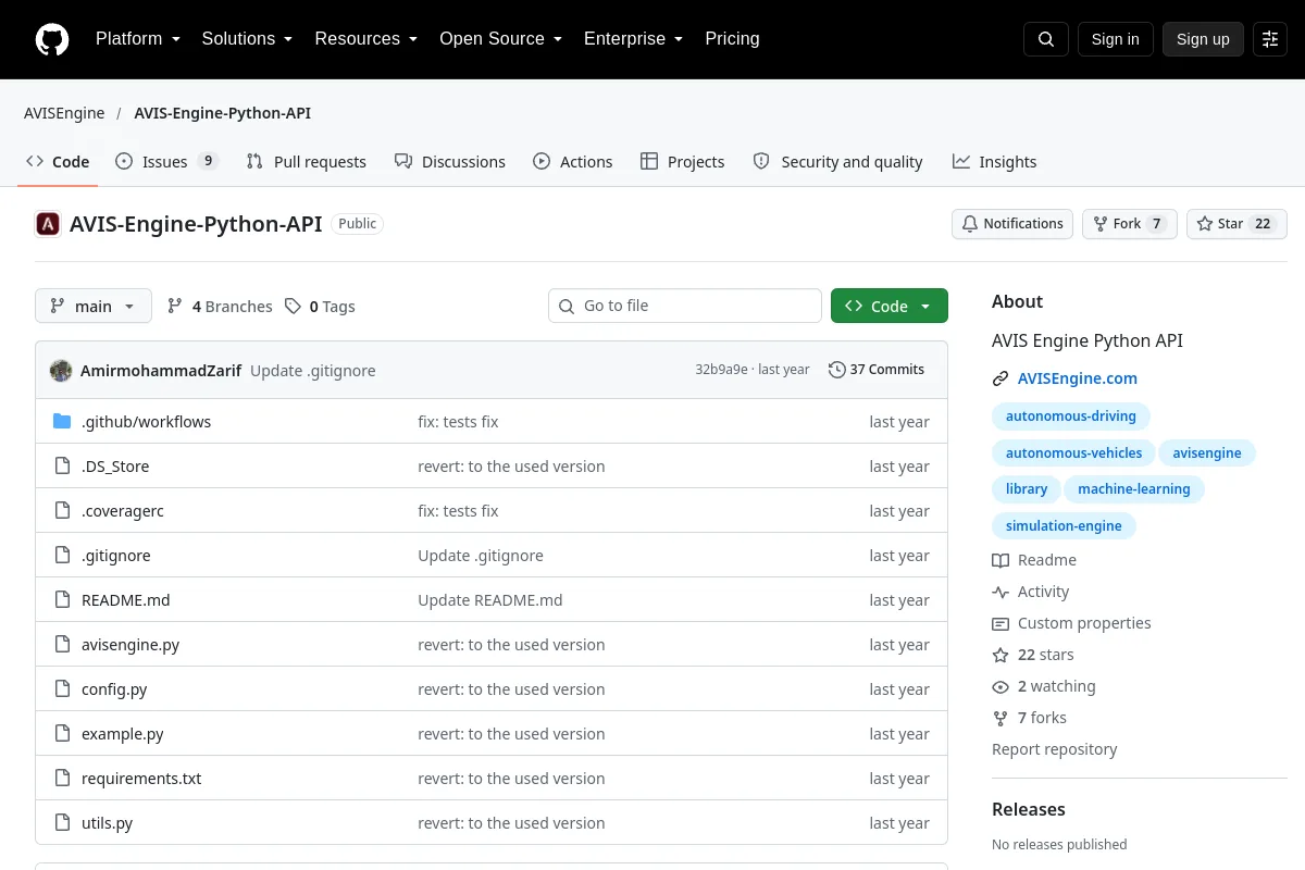 AVIS Engine Python API · AVISEngine resource page screenshot