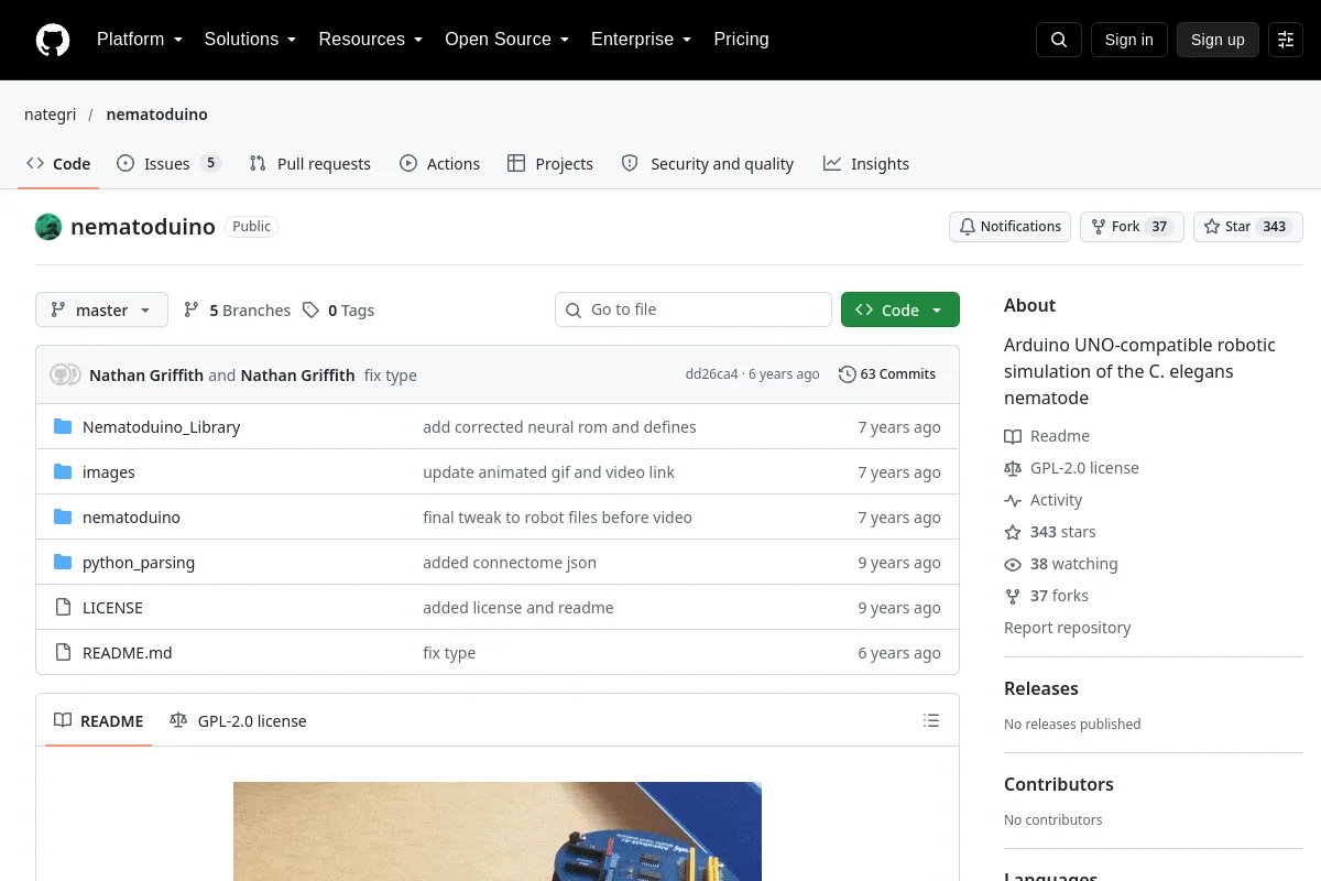 nematoduino · nategri resource page screenshot