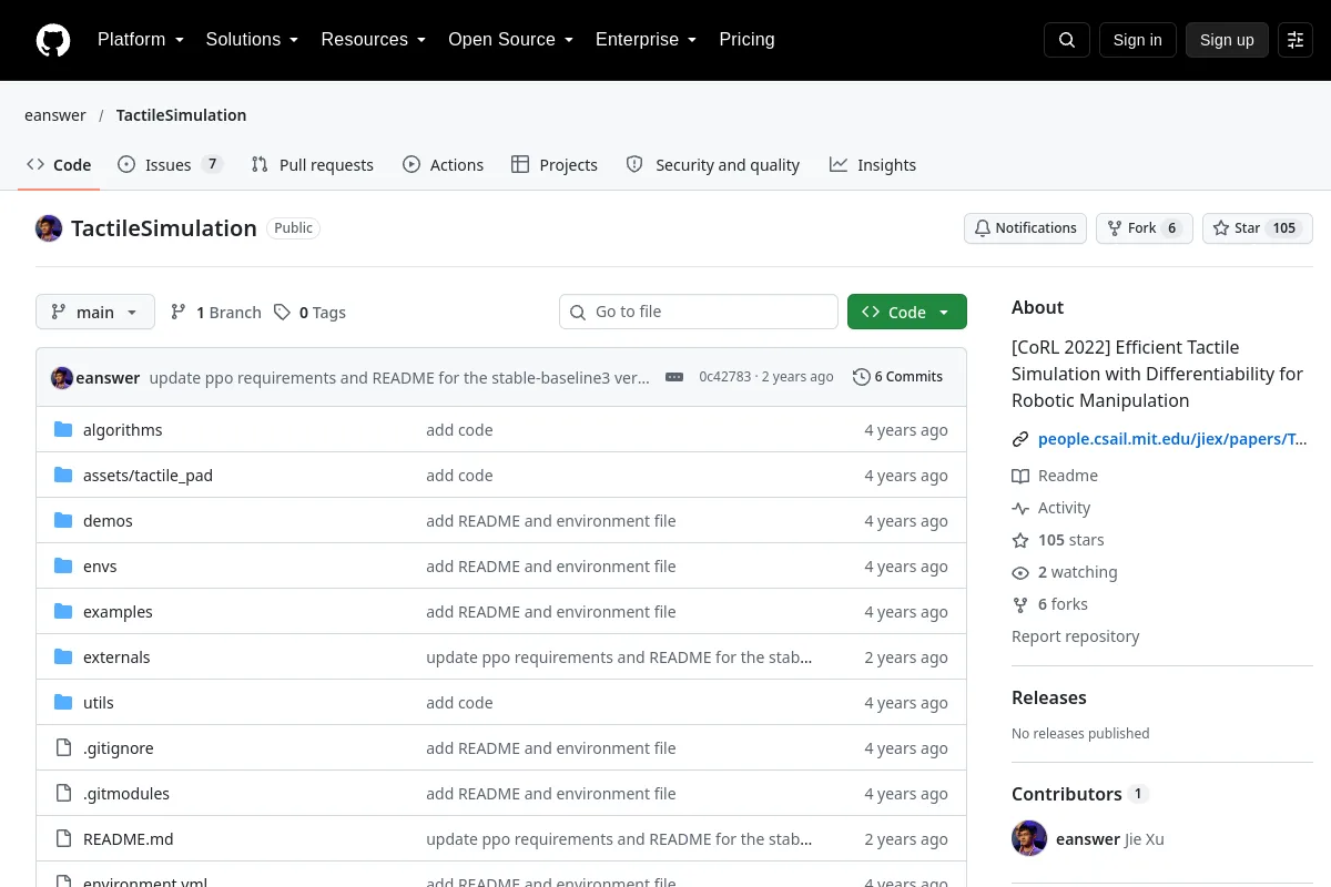 TactileSimulation · eanswer website or repository screenshot