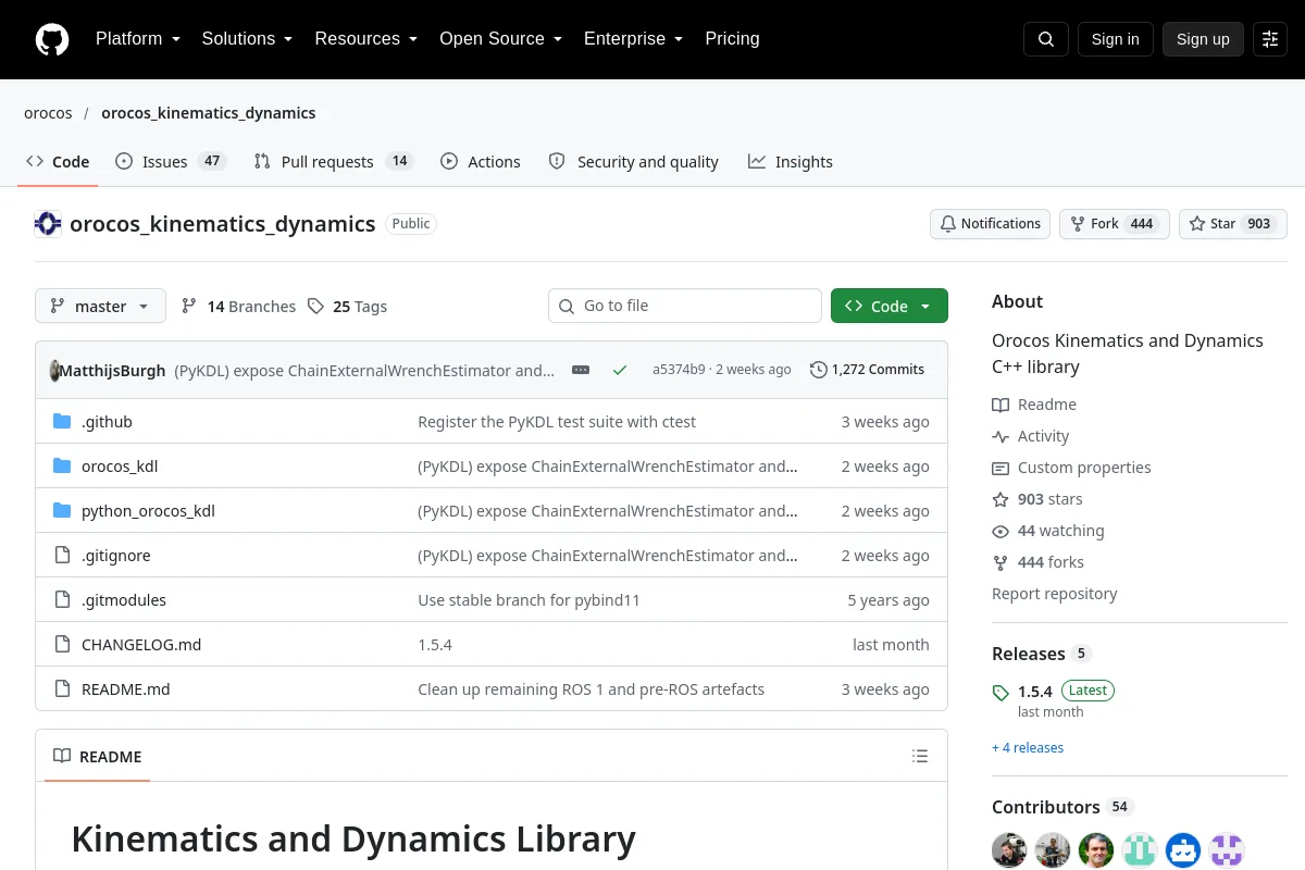 Orocos KDL website or repository screenshot