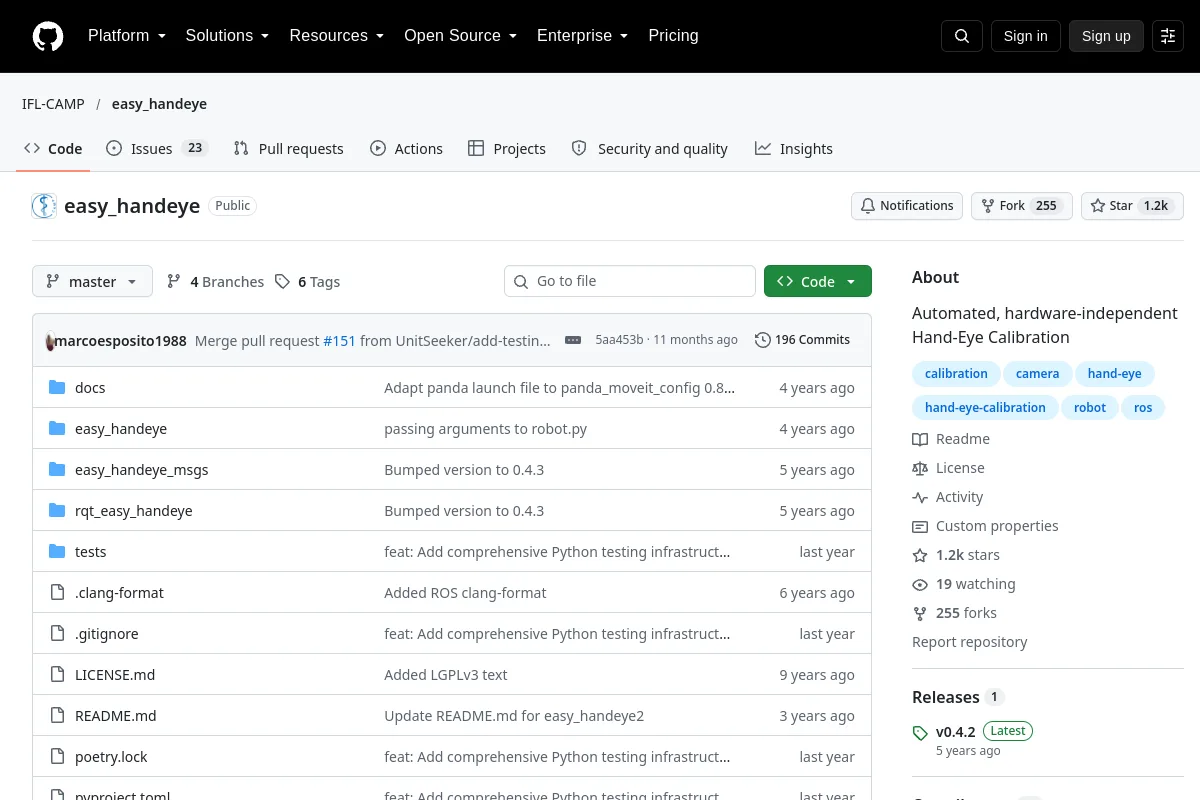 easy handeye · IFL-CAMP website or repository screenshot