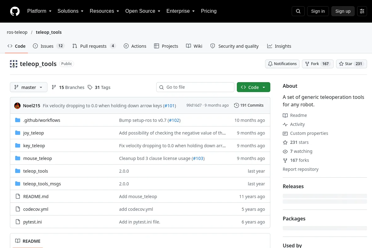 teleop_tools · ros-teleop resource page screenshot