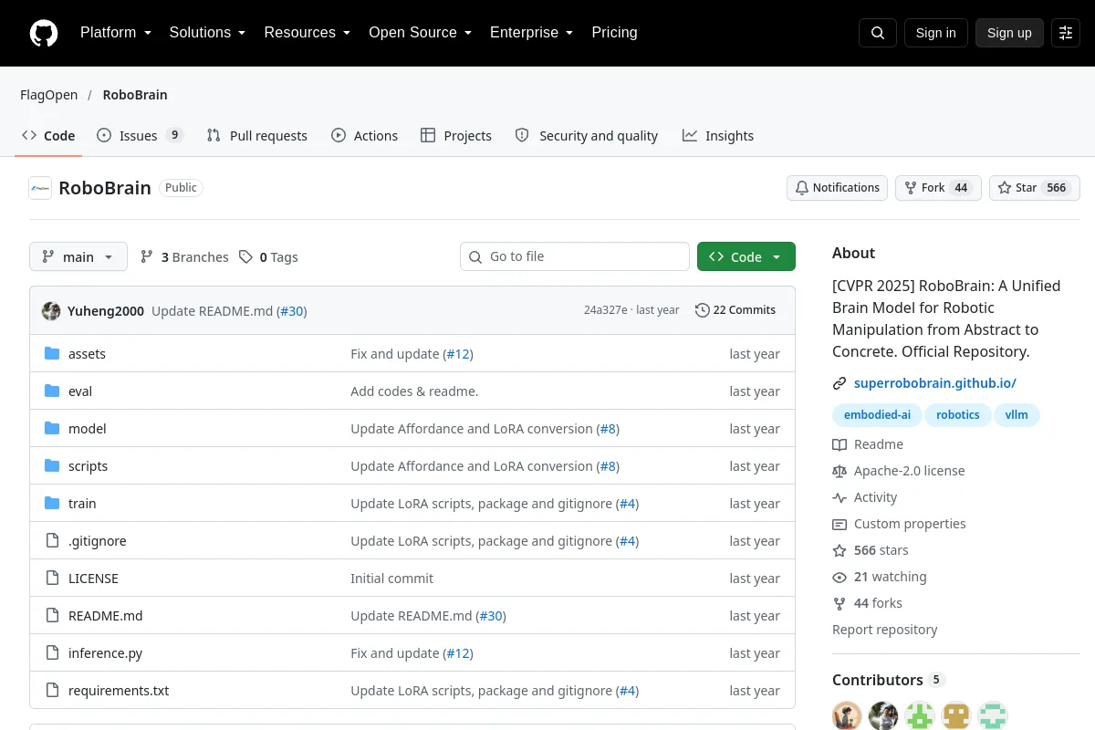 RoboBrain · FlagOpen resource page screenshot