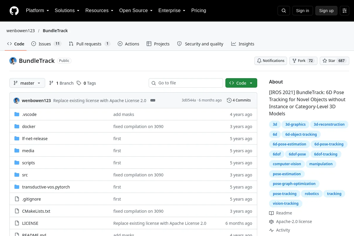 BundleTrack · wenbowen123 website or repository screenshot