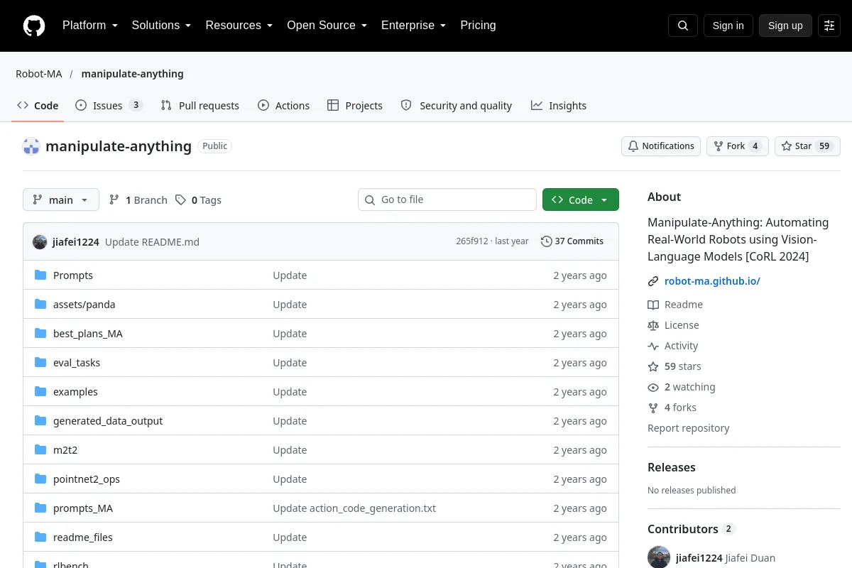 manipulate-anything · Robot-MA website or repository screenshot