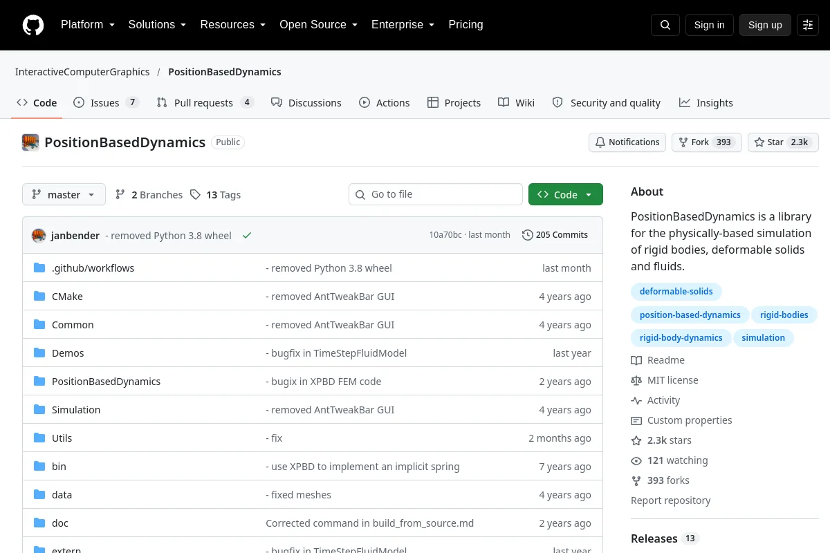 PositionBasedDynamics · InteractiveComputerGraphics resource page screenshot