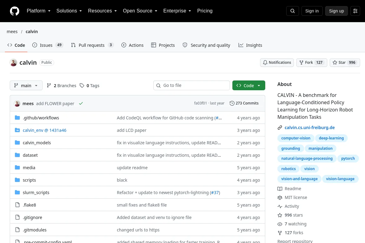 CALVIN website or repository screenshot