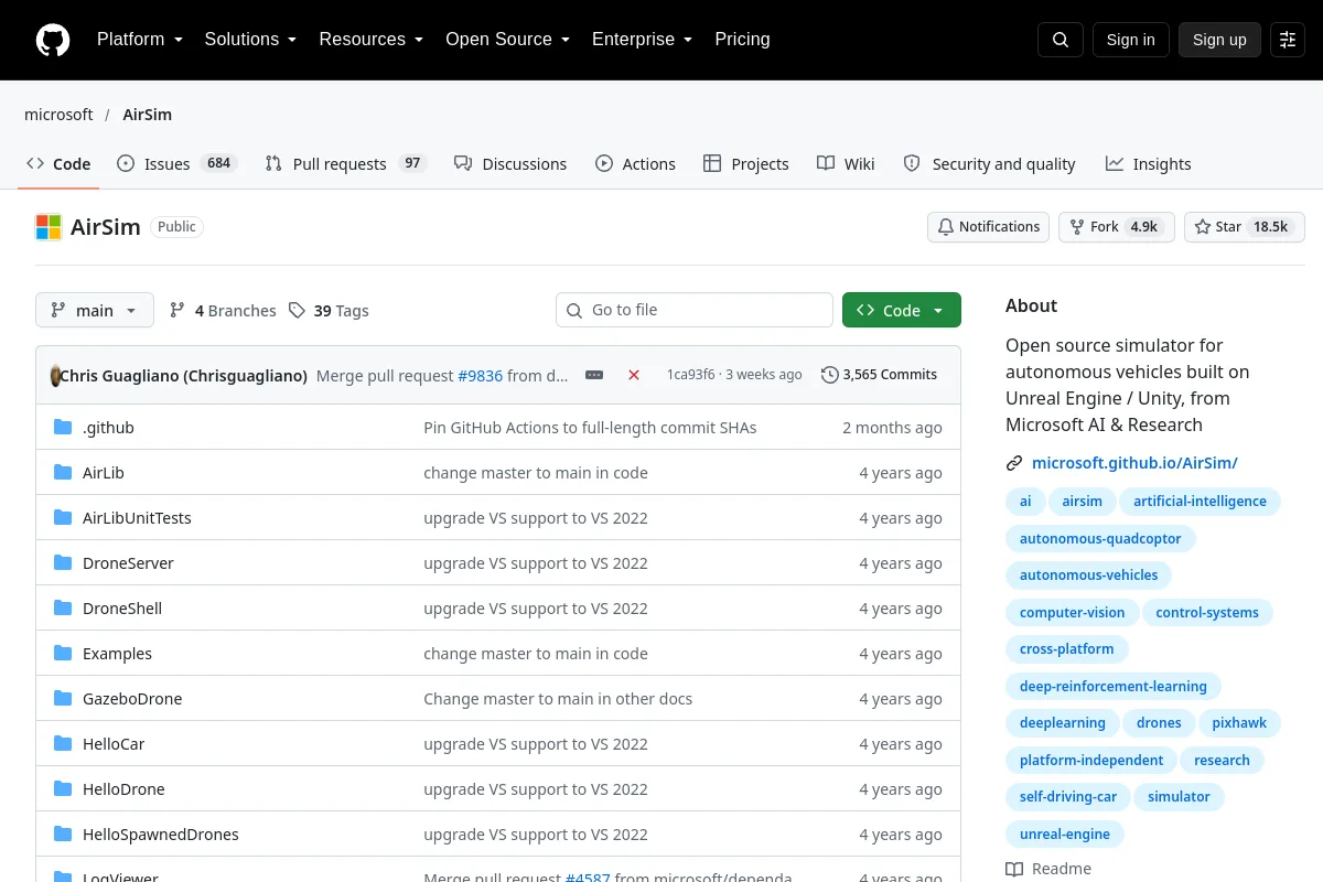 AirSim · microsoft website or repository screenshot