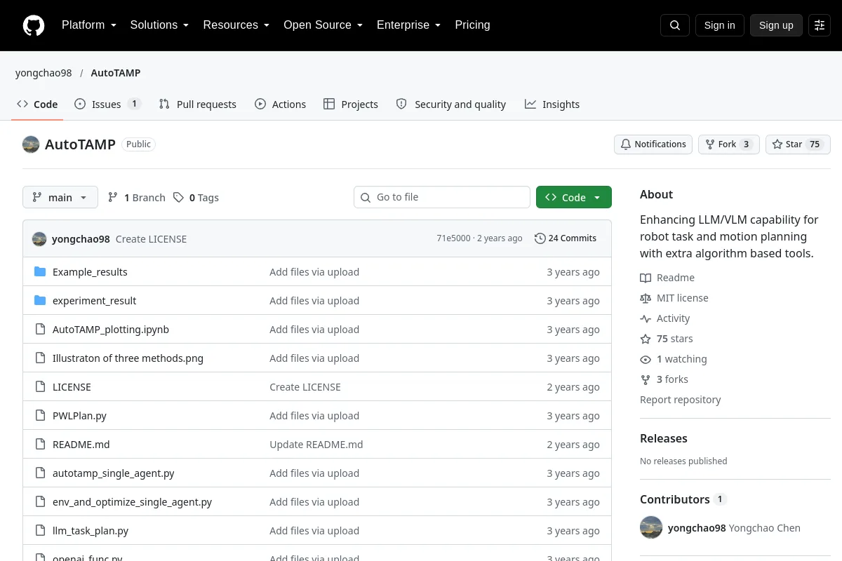 AutoTAMP · yongchao98 website or repository screenshot