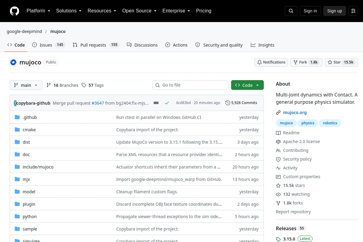 MuJoCo · google-deepmind resource page screenshot